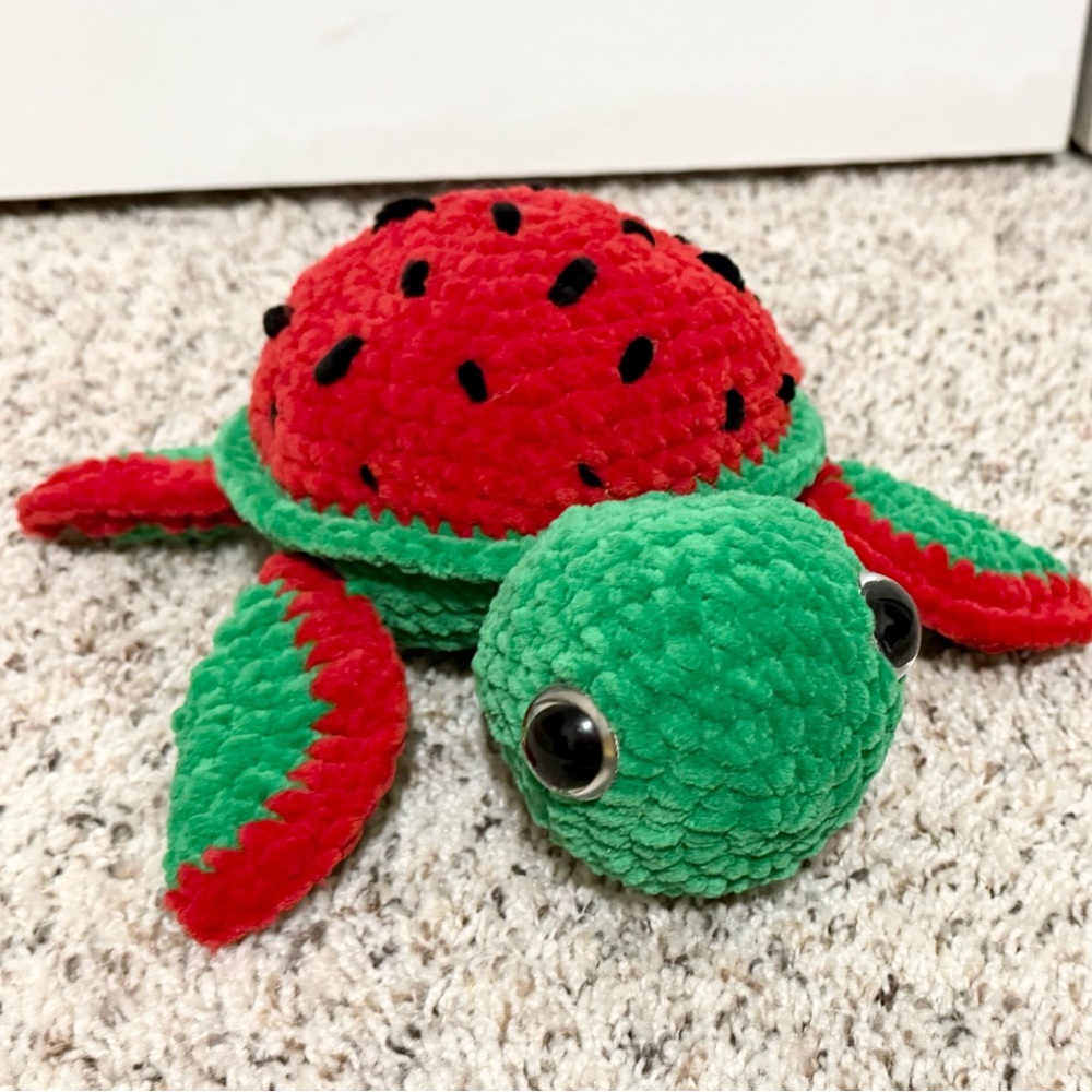 Handmade Crochet Fruit Turtle, Amigurumi  Stuffed turtle,  Watermelon Turtle